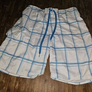 Blue and White Plaid Men's Swim Shorts